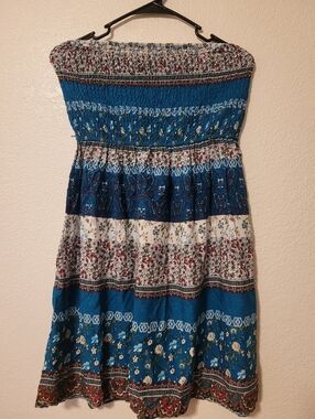 Boho Floral Print Dress in Teal, White & Olive